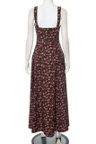 Elegant Floral Print Slit V Neck Sling Dresses