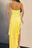 Sexy Solid Color Patchwork Flounce Strapless Irregular Dresses