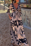 Casual Geometric Print Pocket Contrast V Neck Printed Dresses