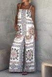 Casual Geometric Print Pocket Contrast Square Neck Sleeveless Two Pieces