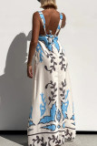 Casual Floral Print Lace Up Contrast Square Neck Sling Dresses