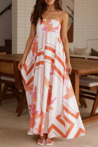 Elegant Floral Print Contrast Square Neck Sling Dresses