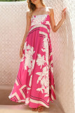 Vacation Floral Print Patchwork Contrast Square Neck Sling Dresses