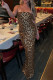 Sexy Leopard Sequins Slit Strapless Long Dresses