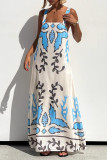 Casual Floral Print Lace Up Contrast Square Neck Sling Dresses