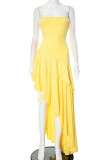 Sexy Solid Color Patchwork Flounce Strapless Irregular Dresses
