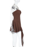 Sexy Solid Color Chains Irregular Halter Sleeveless Dresses