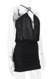 Sexy Solid Color Mesh Halter Wrapped Skirt Dresses