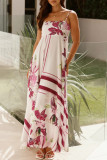 Elegant Floral Print Contrast Square Neck Sling Dresses