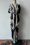 Casual Floral Print Slit V Neck Printed Dresses