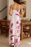 Elegant Floral Print Contrast Square Neck Sling Dresses