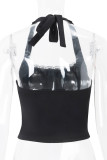 Sexy Solid Color Lace Lace Up Halter Tops