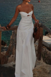 Sexy Solid Color Ruched Strapless Long Dresses
