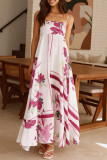 Elegant Floral Print Contrast Square Neck Sling Dresses