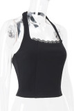 Sexy Solid Color Lace Lace Up Halter Tops
