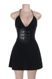 Sexy Solid Color Lace Up Adjustable Halter Sleeveless Dresses