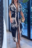 Casual Floral Print Slit V Neck Printed Dresses