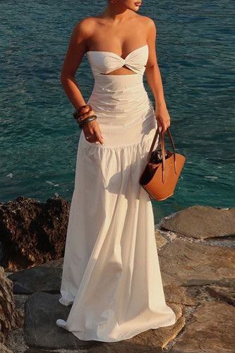 Sexy Solid Color Ruched Strapless Long Dresses