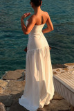 Sexy Solid Color Ruched Strapless Long Dresses