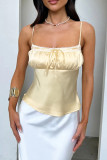 Sexy Solid Color Bow Decor Tops
