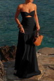 Sexy Solid Color Ruched Strapless Long Dresses