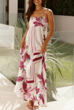 Elegant Floral Print Contrast Square Neck Sling Dresses