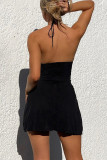 Sexy Solid Color Lace Up Adjustable Halter Sleeveless Dresses