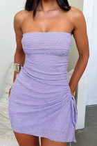 Sexy Solid Color Draw String Texture Strapless Strapless Dresses