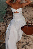 Sexy Solid Color Ruched Strapless Long Dresses