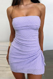 Sexy Solid Color Draw String Texture Strapless Strapless Dresses