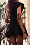 Sexy Solid Color Flounce O Neck Waist Skirt Dresses