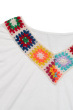 Casual Flowers Weave V Neck T-Shirts