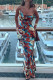 Sexy Irregular Printed Contrast U Neck Long Dresses