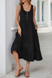 Casual Solid Color Pocket Buttons U Neck Sleeveless Dresses