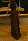Vacation Solid Color Irregular Pleated Oblique Collar Long Dresses