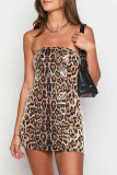 Sexy Leopard Sequins Patchwork Strapless Wrapped Skirt Dresses