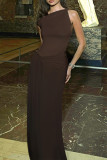 Vacation Solid Color Irregular Pleated Oblique Collar Long Dresses