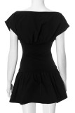 Sexy Solid Color Flounce O Neck Waist Skirt Dresses