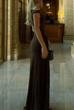 Vacation Solid Color Irregular Pleated Oblique Collar Long Dresses