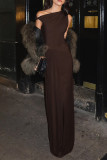 Vacation Solid Color Irregular Pleated Oblique Collar Long Dresses