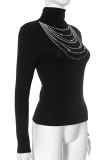 Sexy Solid Color Hot Drill Turtleneck Tops