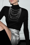 Sexy Solid Color Hot Drill Turtleneck Tops