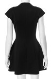 Sexy Solid Color Patchwork V Neck Waist Skirt Dresses