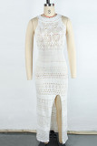 Sexy Vacation Solid Color Slit Weave Swimwears Cover Up