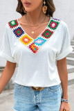 Casual Flowers Weave V Neck T-Shirts