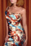 Sexy Irregular Printed Contrast U Neck Long Dresses