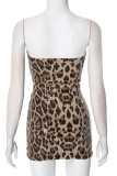 Sexy Leopard Sequins Patchwork Strapless Wrapped Skirt Dresses