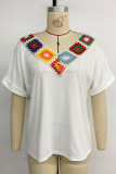 Casual Flowers Weave V Neck T-Shirts