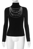 Sexy Solid Color Hot Drill Turtleneck Tops