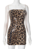 Sexy Leopard Sequins Patchwork Strapless Wrapped Skirt Dresses